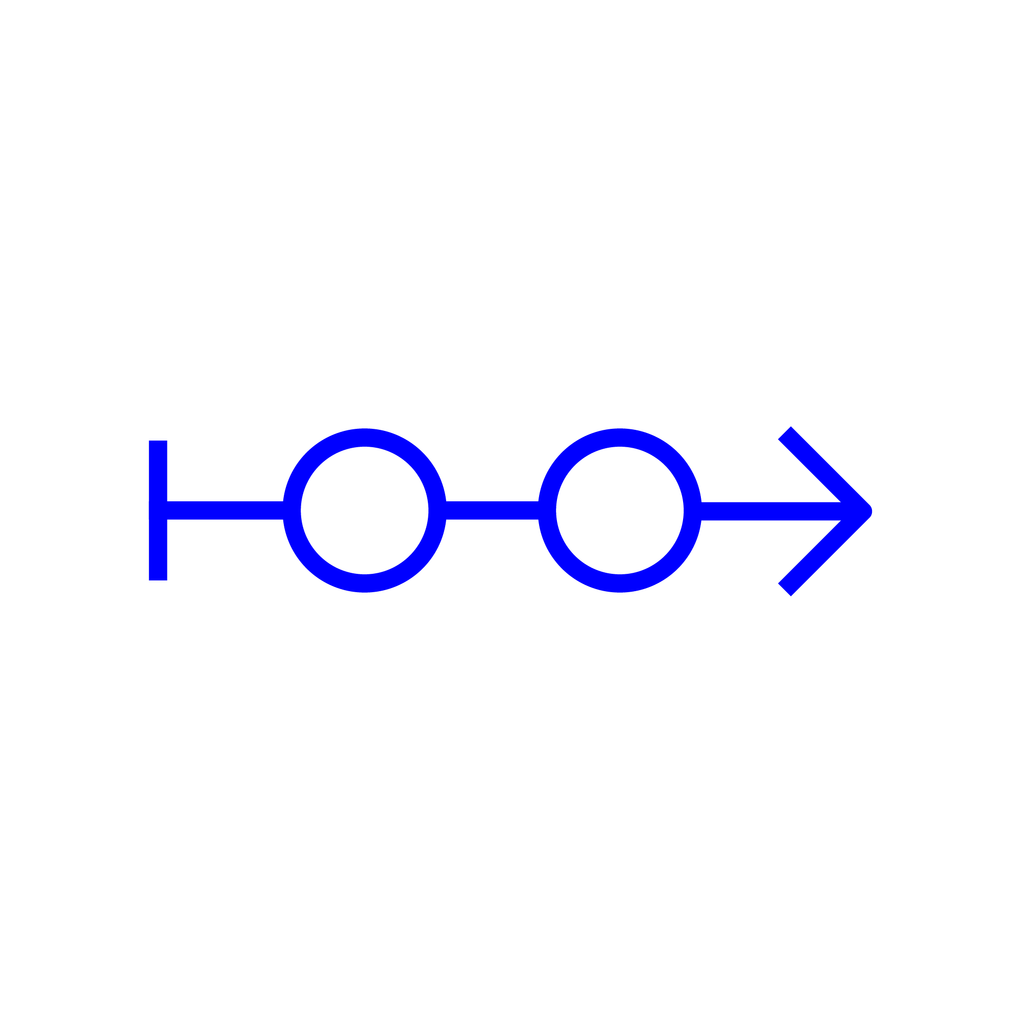 Abstrakte grafische Darstellung eines Pfeiles mit zwei Kreisen als Stationen als Symbol für eine Begleitung während eines Prozesses
