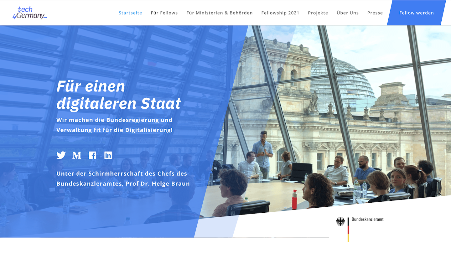 Screenshot Webseite Tech4Germany Design ab Ende 2019