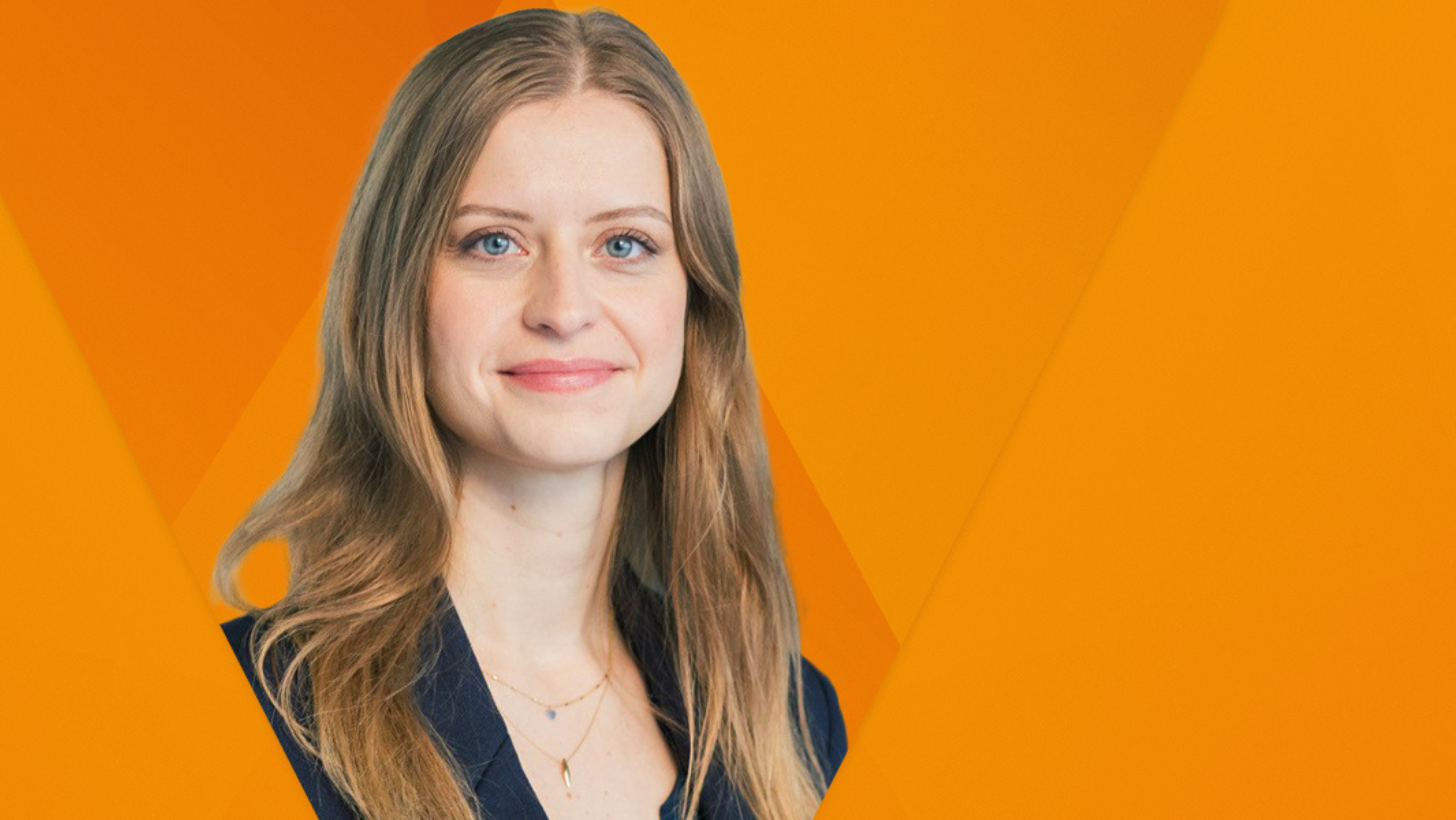 A picture of Christina Rieke Lang on an orange background.
