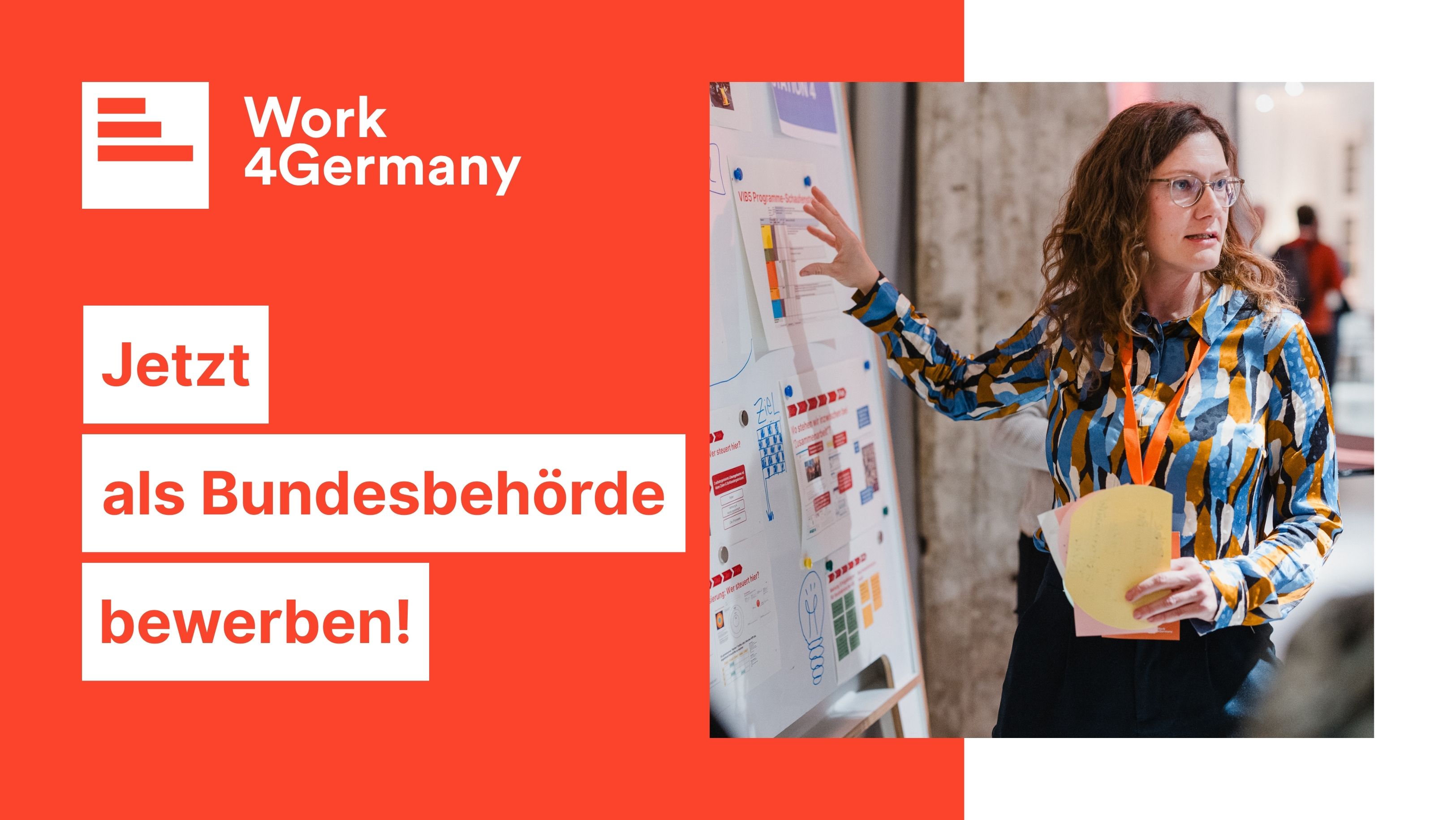Visual mit der Aufschrift „Jetzt als Bundesbehörde bewerben!“