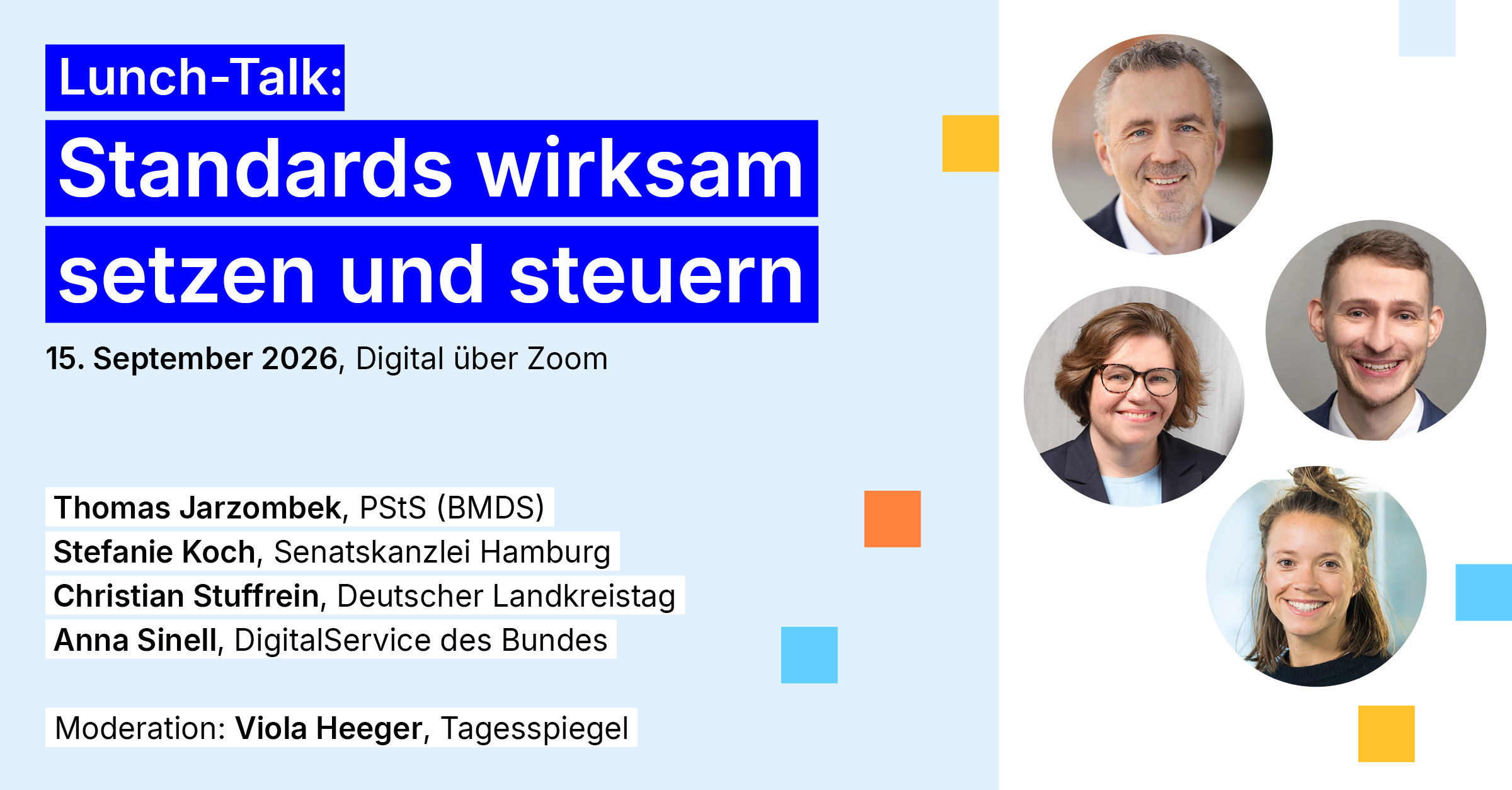 Informationen zum Lunch-Talk inklusive Porträtfotos der Teilnehmenden