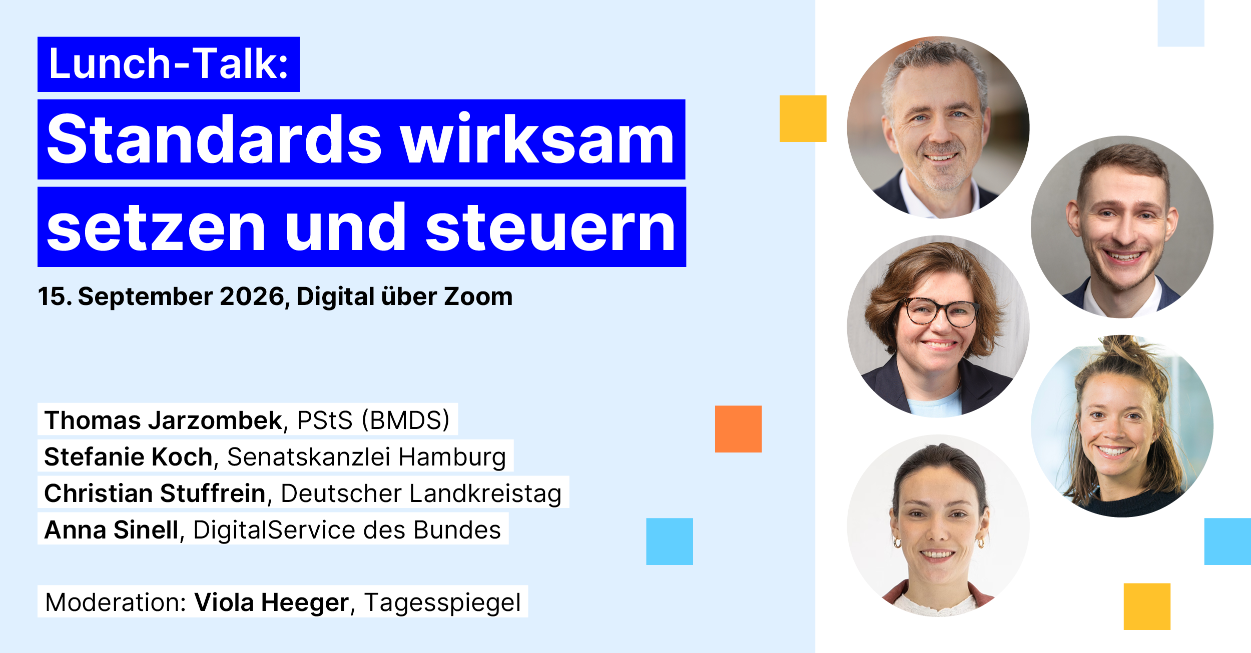 Informationen zum Lunch-Talk inklusive Porträtfotos der Teilnehmenden