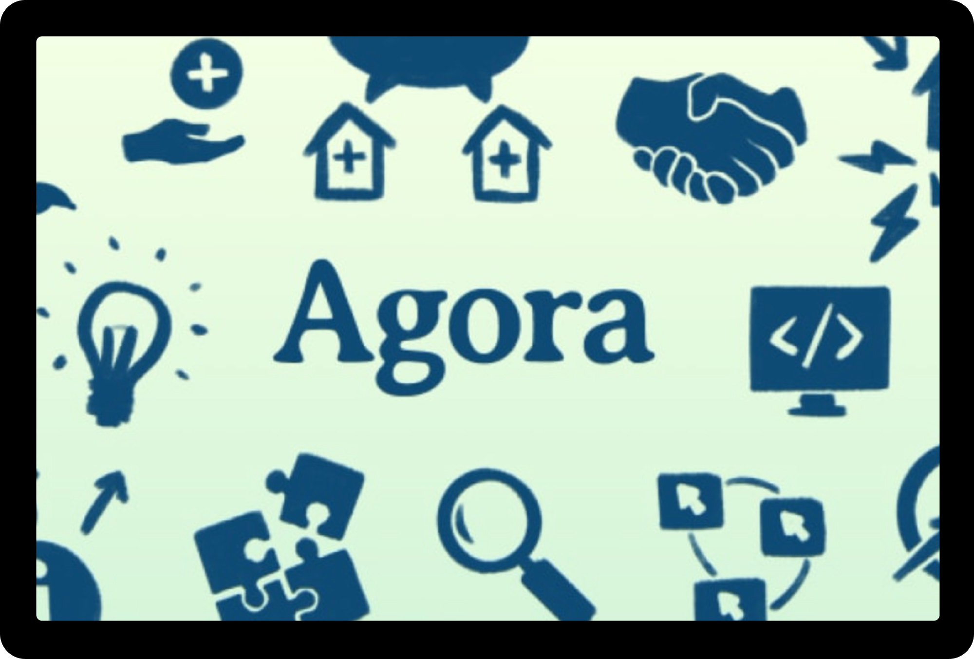 Mockup Agora-Schriftzug und diverse Icons auf einem Tablet