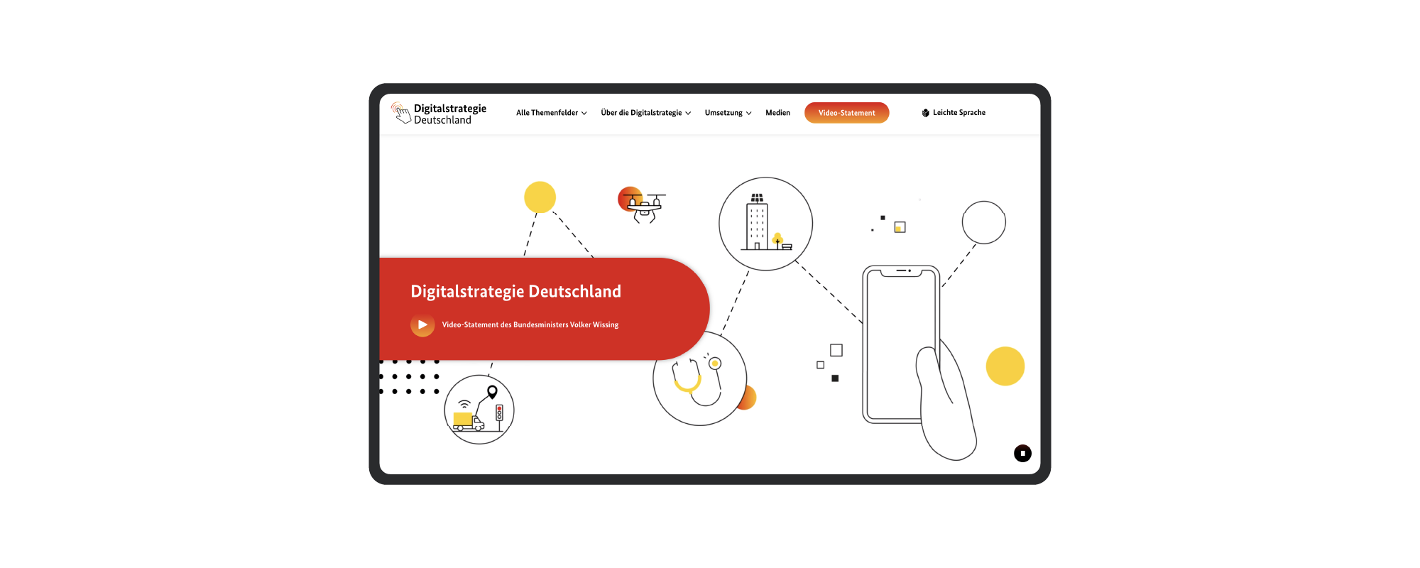 The homepage of the Digital Strategy Germany website can be seen on a tablet