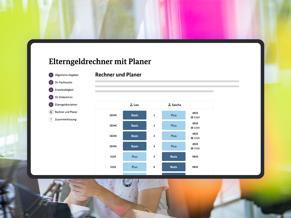 Screen-Ansicht Elterngeldrechner mit Planer